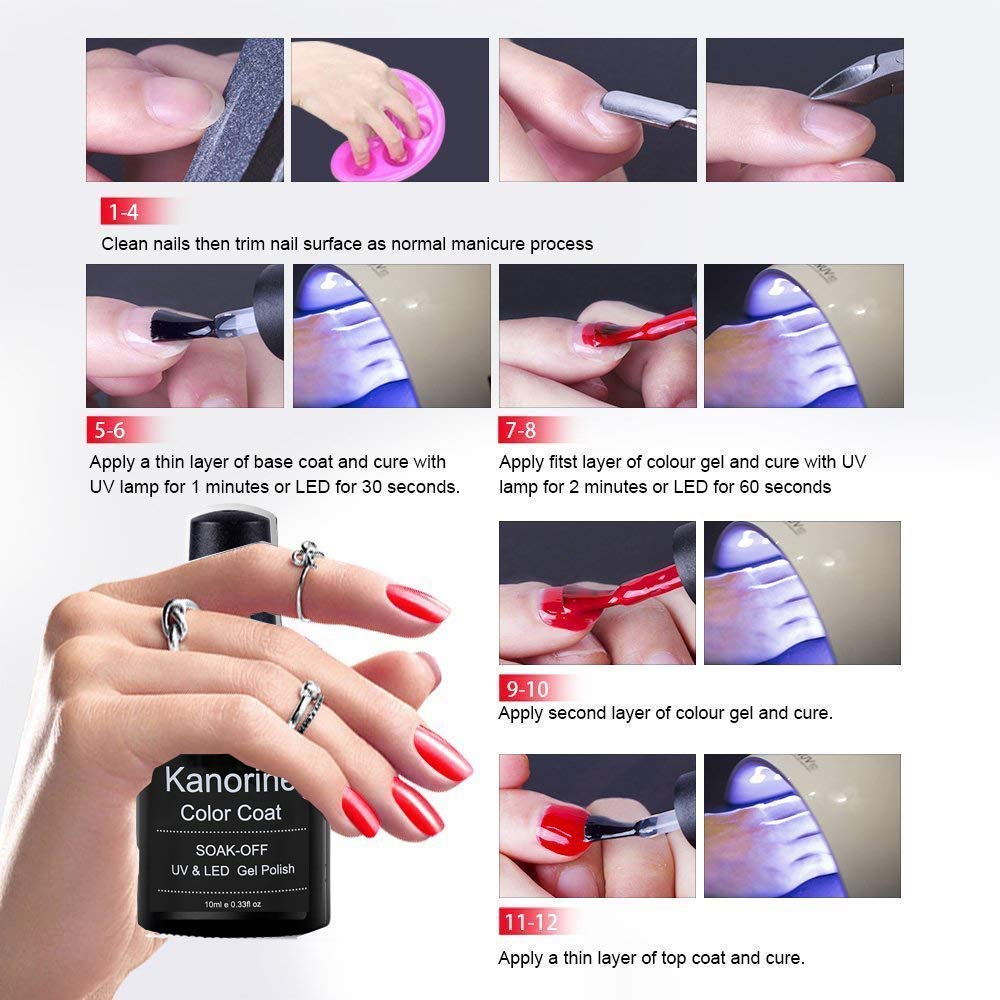 Kanorine™ No Wipe Top Coat and Base Coat Set Gel Nail Polish Soak-Off UV/LED Gel Nail Lacquer Shine Finish and Long Lasting,- 2 x 10ml