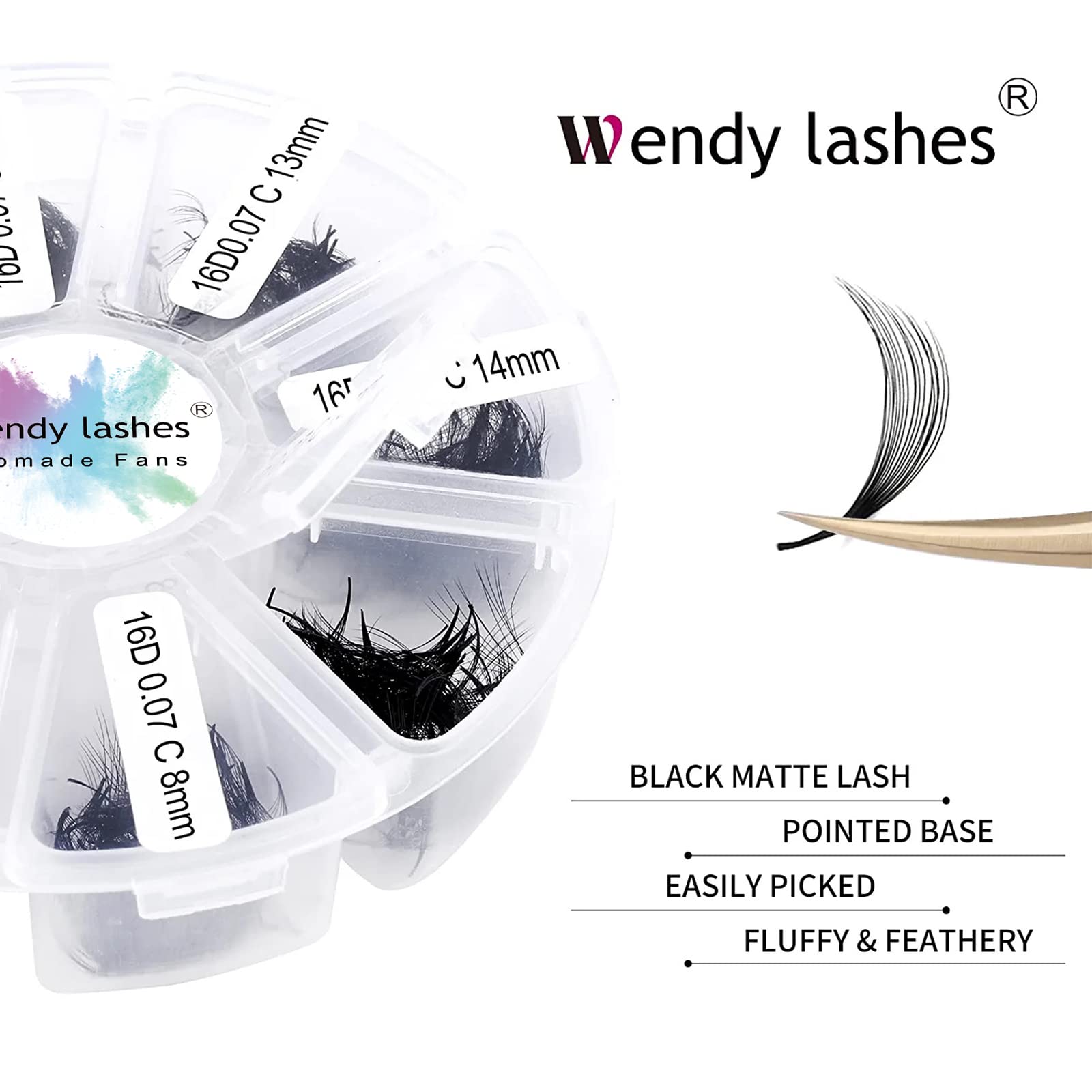 Pre Made Fan Eyelash Extensions 16D 0.07mm D Curl 500 Fans 9-16mm Mixed Tray Premium Premade Fans Volume Russian Lash Extensions Handmade Promade Loose Fans Lash(500-16D-0.07-D-916)