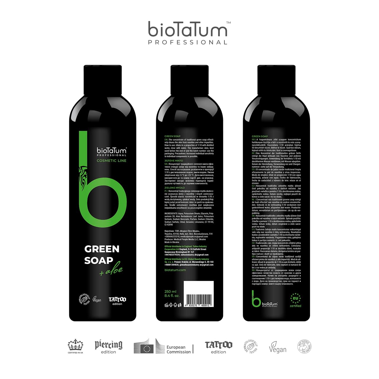 bioTaTum Tattoo Green Soap Concentrate - Professional Cleaner Foam - Cleansing Soothing Solution - Skin Clean Relieve Accessory, for Avoiding Stinging Or Skin Irritation - Cleaner Accessories