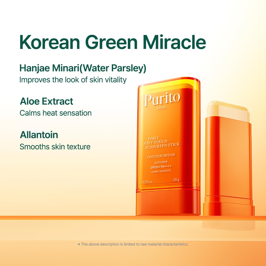 PURITO Seoul Daily Soft Touch Sunscreen Stick SPF50+ PA++++ 5-in-1 Defense UVA & UVB Protection Non-Greasy Lightweight Pocket-Sized Portable Korean Skincare Hypoallergenic 20g, 0.70 oz