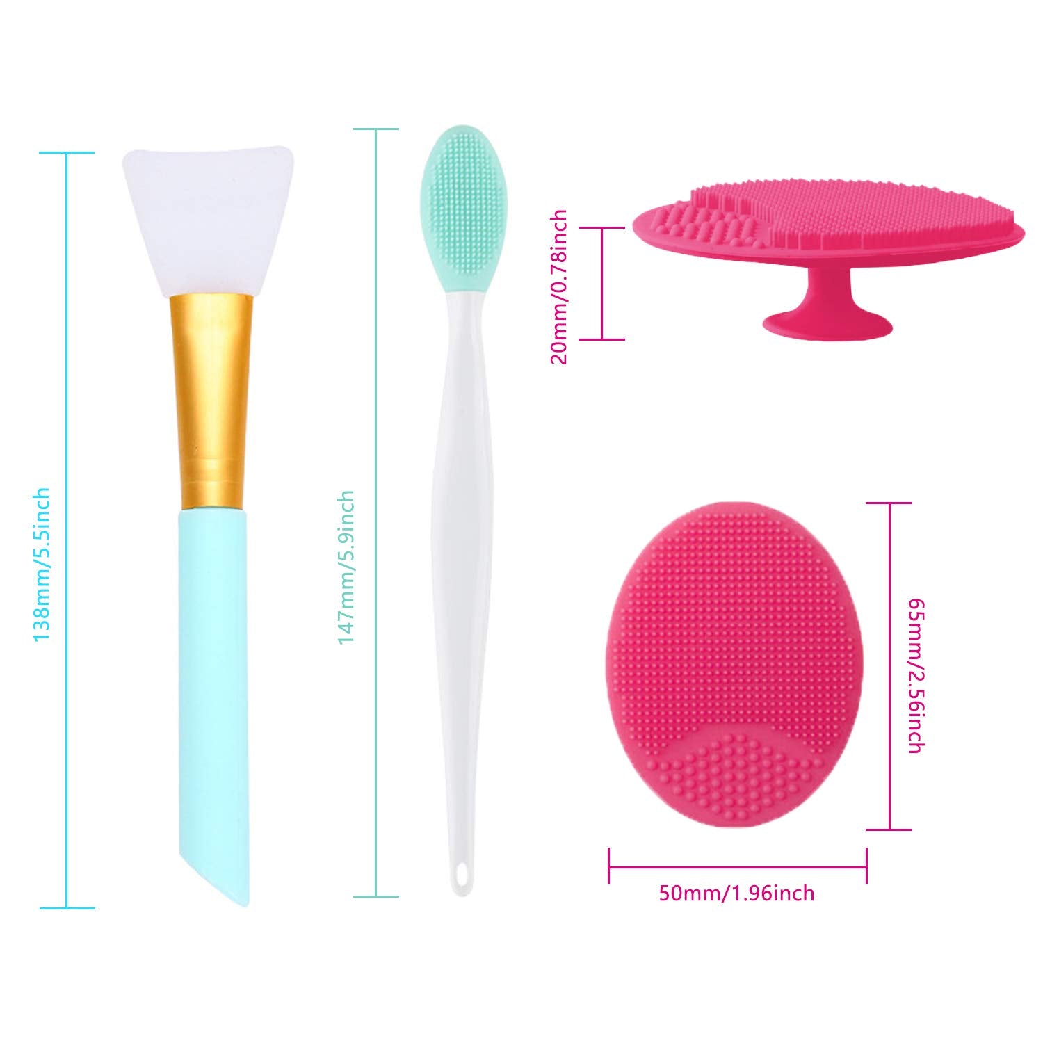 OBSCYON 4 Pcs Manual Silicone Face Scrubber Facial Cleansing Brush,1 Pcs Silicone Exfoliating Lip Brush Nose Cleaning Brush and 1 Pcs Face Mask Brush for Facial Skin Care