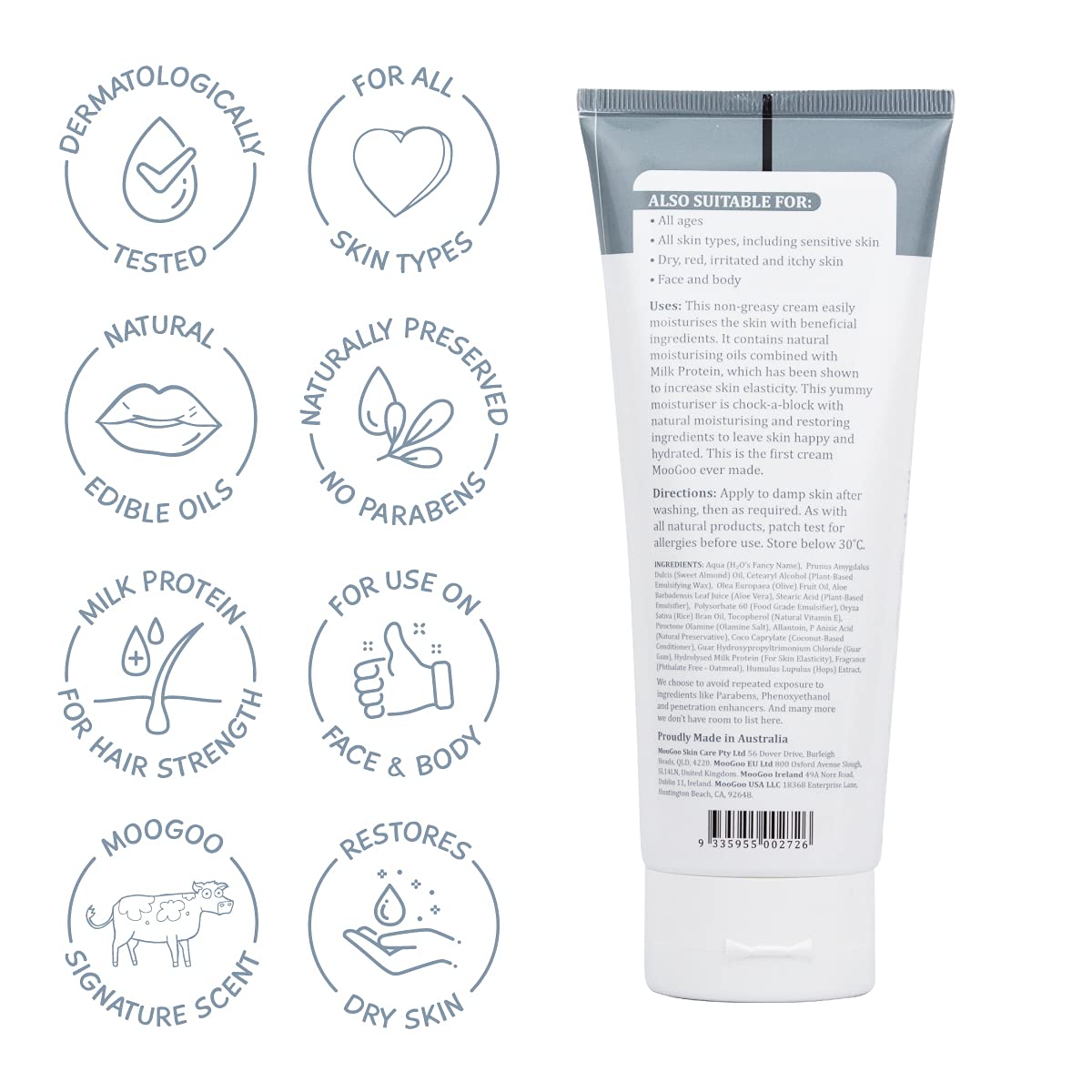 MooGoo Natural Skin Milk Udder Cream - Lightweight Face & Body Moisturizer for Sensitive, Irritated, Dry or Itchy Skin, For All Ages Including Children, 200g/7oz.