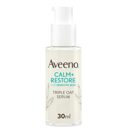 Aveeno Siero viso CALM+RESTORE® triplo avena, idratante 24 ore su 24, per pelli sensibili, con triplo complesso di avena e febbre calmante, senza profumo, 30 ml