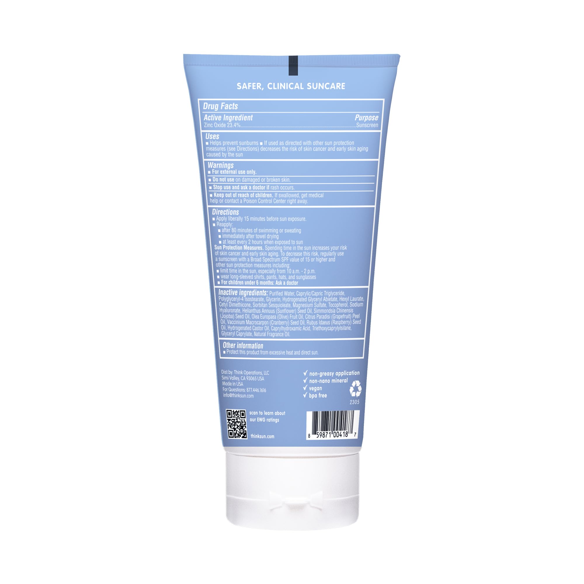 ThinkSport Sunscreen 50 SPF 177ml (6oz) - Safer Zinc Oxide Mineral Formulation - Ideal for all Sport and Outdoor Pursuits - Non-Toxic Ingredients