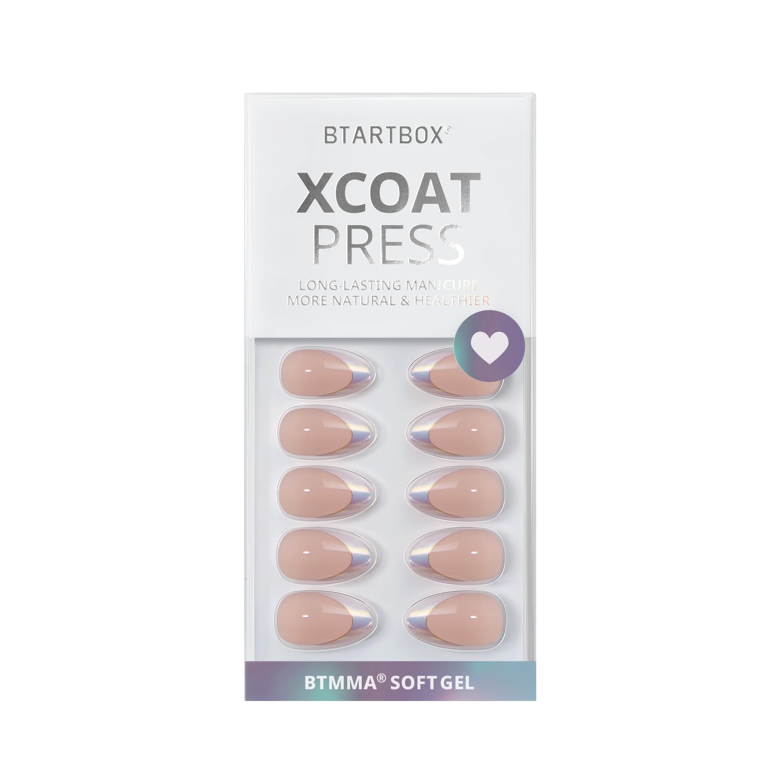 BTArtbox French Tip False Nails Short - Almond Press on Nails in 15 Sizes, 30Pcs Soft Gel Fake Nail with Glue, Reusable Semi-Transparent Stick on Nails for Women, Mermaid