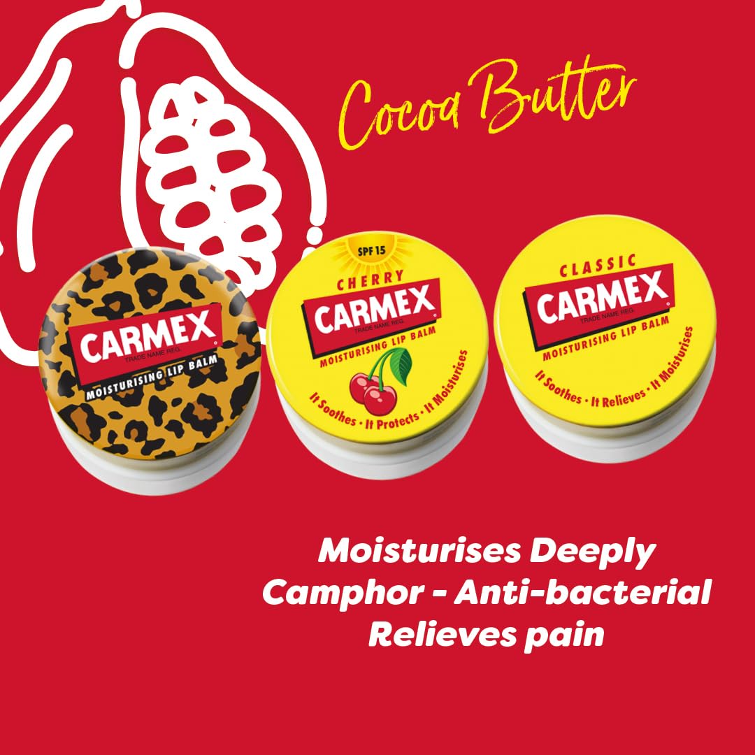 Carmex Lip Balm Pot Mixed Pack of 3 (Cherry, Classic & Wild), 7.5 g (Pack of 3)