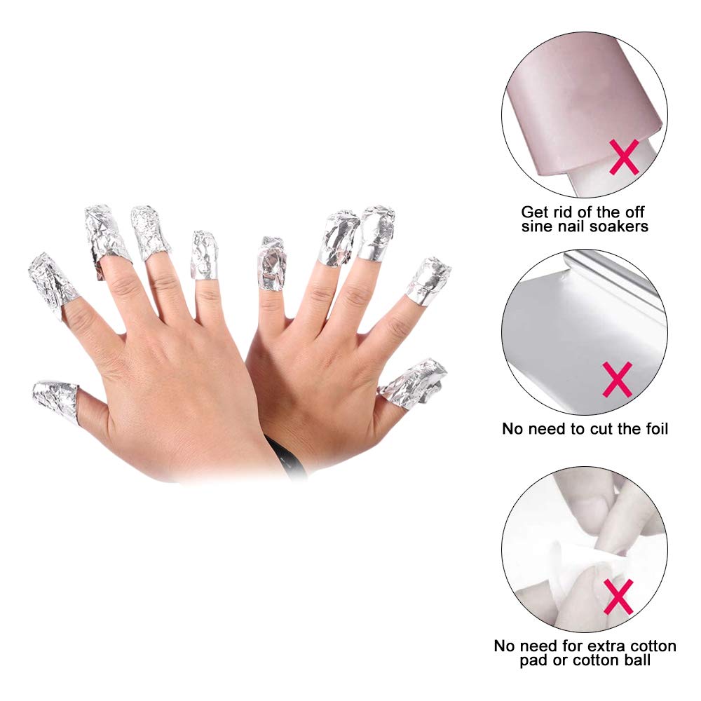 Keyohome 500Pcs Nail Foil Wraps Remover Aluminium Nail Art Soak Off Remover Gel Nail Polish Remover Foil Wraps with Pre-attached Lint-Free Cotton Pads