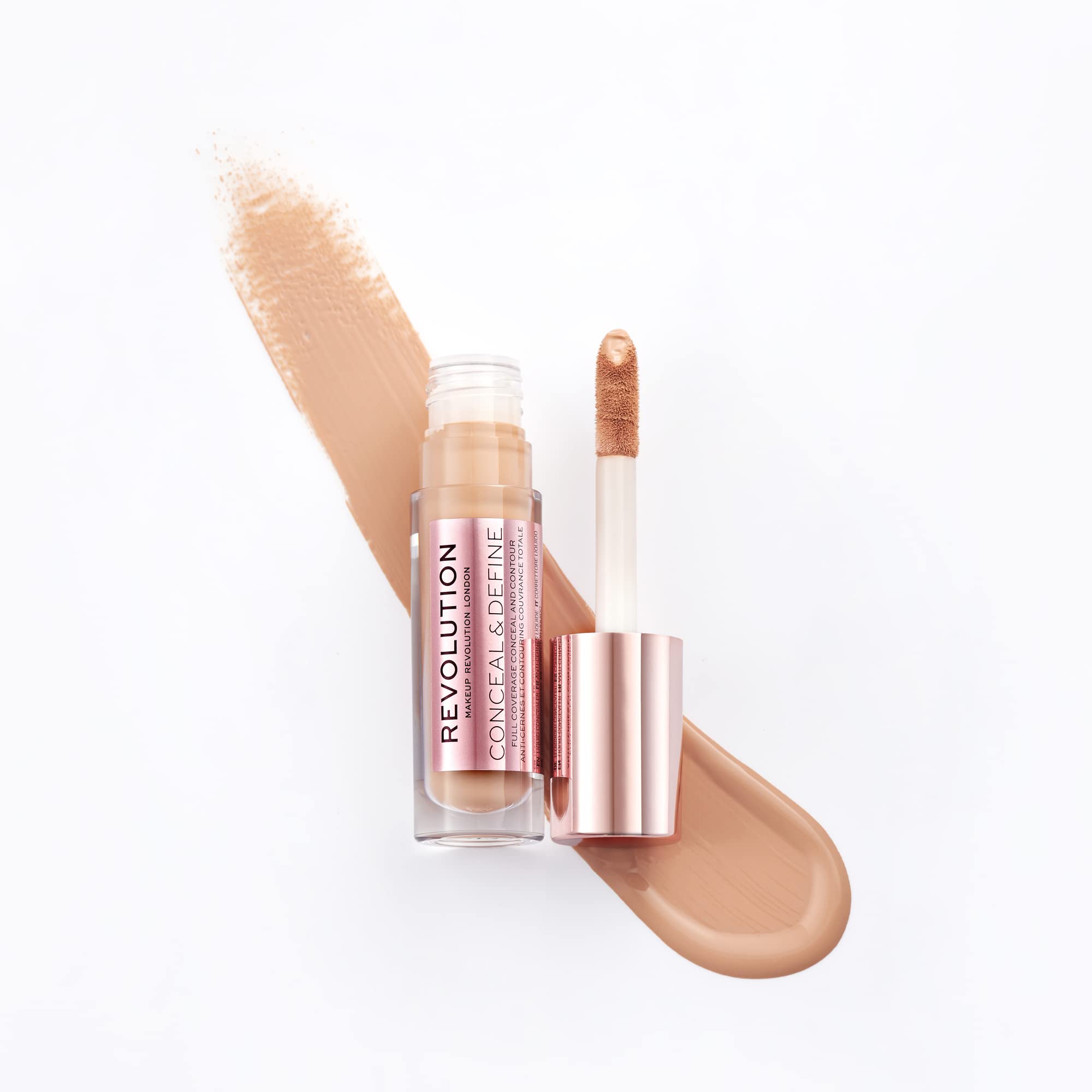 Revolution, Conceal & Define Concealer, Full Coverage & Lightweight, Long-Lasting Matte Finish, Vegan & Cruelty Free, C10 Medium or Tan Skin Tones, 0.14 oz