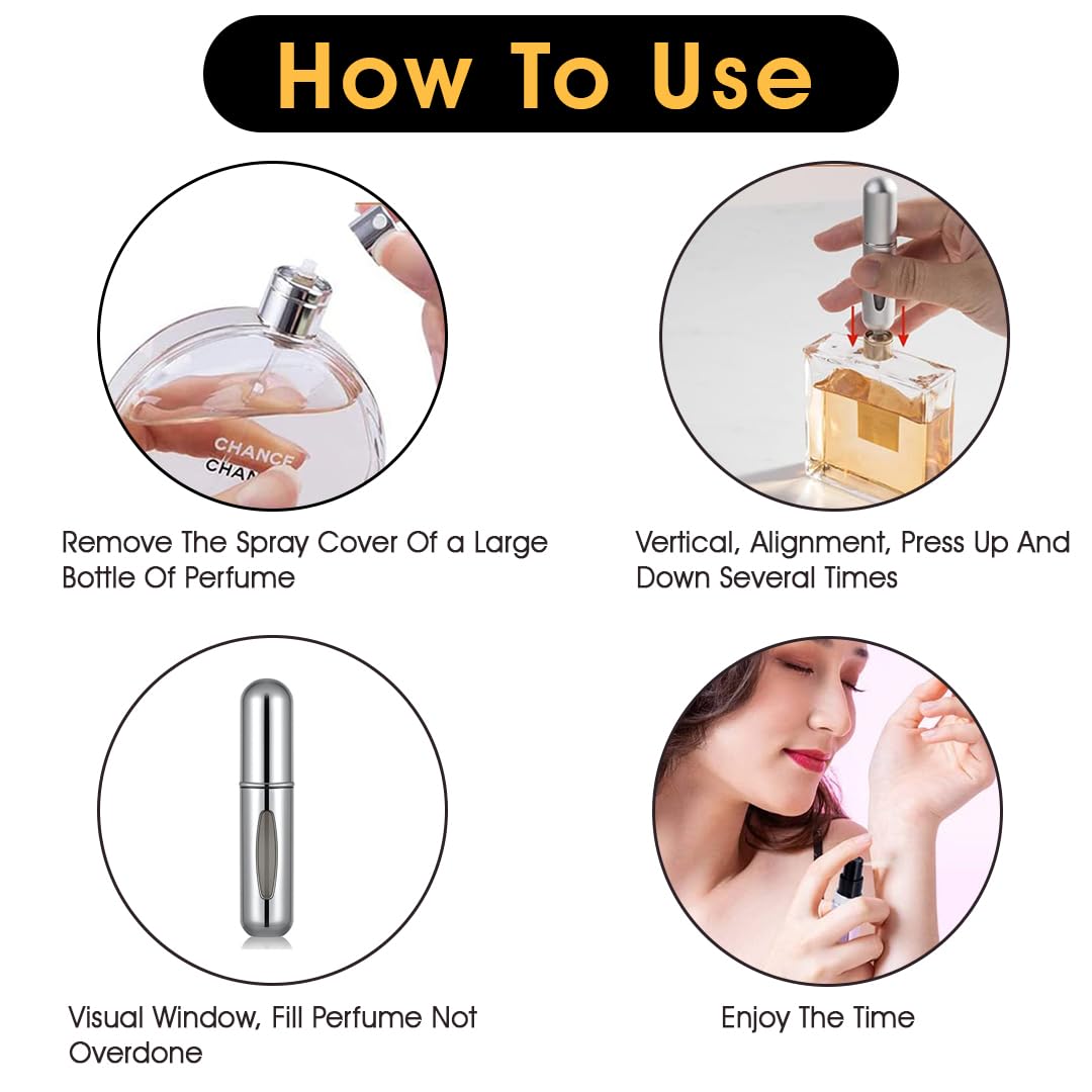 Liphontcta Rosiya Perfume Atomiser pack of 5pcs Perfume Travel Bottle, 5ML Refillable Perfume Spray Bottle Easy to Refill Empty Atomiser Bottle for Purse, Handbag, Pocket and Luggage (Glossy)