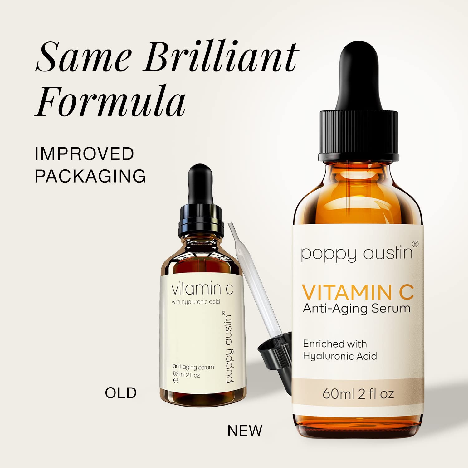 Poppy Austin 60mL Vitamin C Serum for Face with Hyaluronic Acid - Anti-Ageing Triple Purified Vitamin C Face Serum - Vit. C with Hyaluronic Acid Serum for Face - For Dark Spots, Fine Lines, Wrinkles