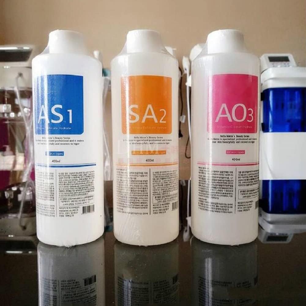 Facial Beauty Aqua Peel Solution 400ml Per Bottle Aqua Hydra Peeling Solution Face Cleansing Serum 3 Bottles and Moisturizing for Hydra aqual Peel Machine Solution AS1/SA2/AO3