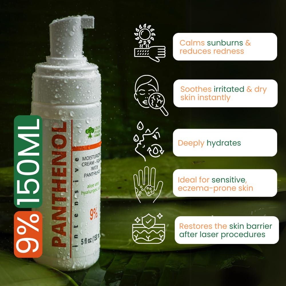 9% Panthenol Foam Spray, Vitamin B5 + Hyaluronic Acid After Sun Care, After Tattoo Care, Hair Transplant & Baby Rash Relief, 5 Oz/150 Ml