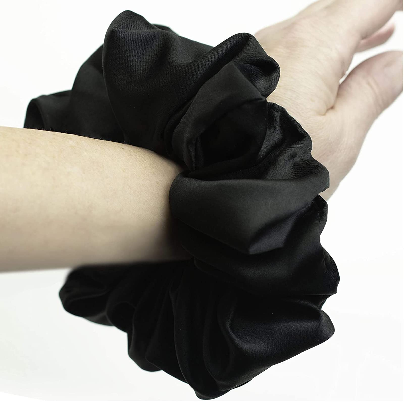 ILamourCar Large Hair Scrunchies, Soft Silky Satin Elastic Soft Hair Ties Scrunchy Hair Bands Ponytail Women Girls Lady Children (2xBlack)