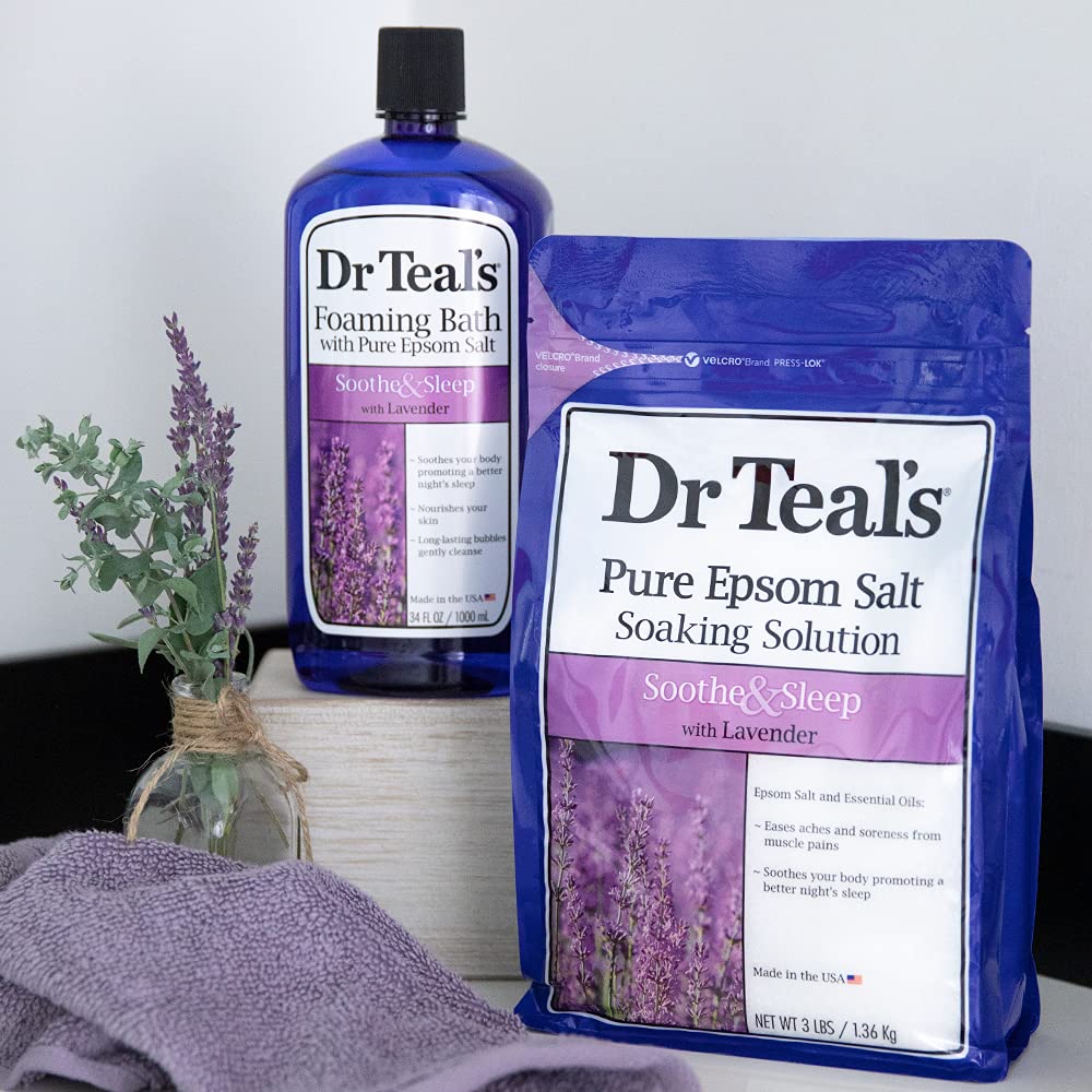 Dr Teal's Foaming Bath with Pure Epsom Salt, Soothe & Sleep with Lavender, 34 fl oz