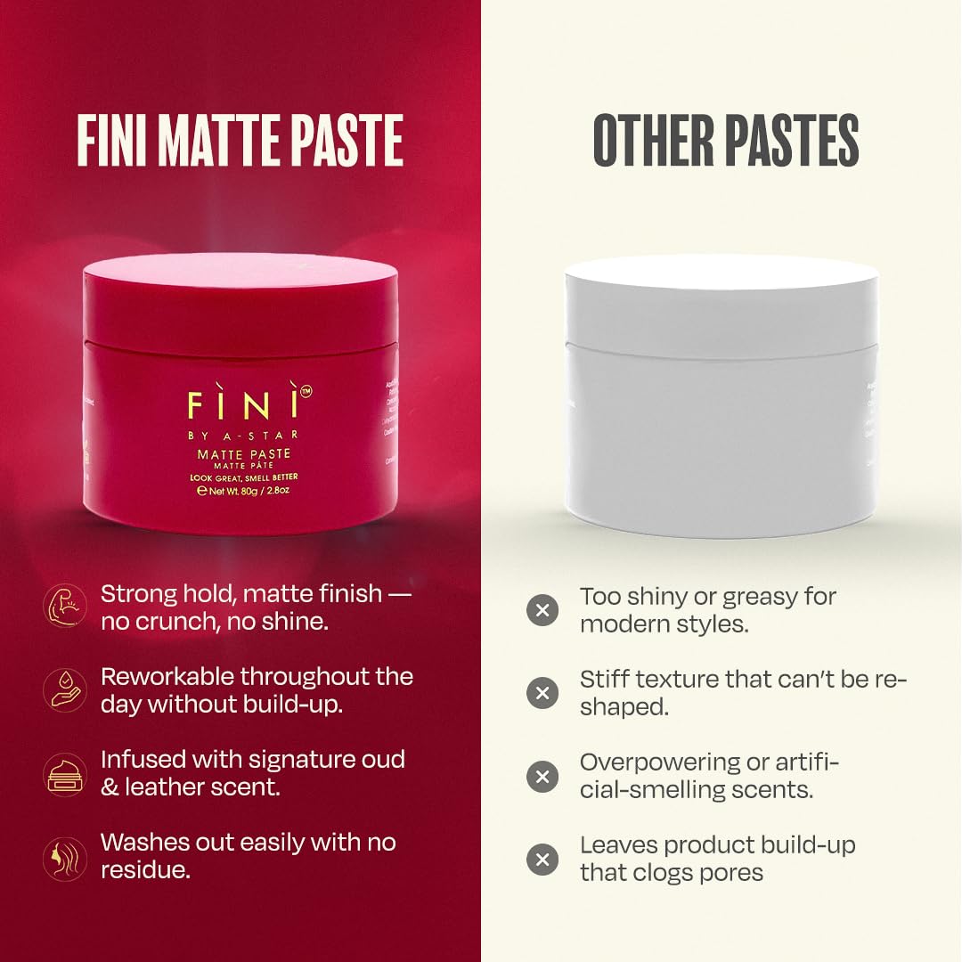 FINI by A-Star Matte Paste for Men – Volumizing Hair Clay with Natural Look & Strong Hold, Matte Finish, Oud Fragrance