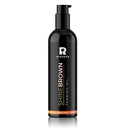BYROKKO Shine Brown Tanning Oil (150 ml), XXL Sunbed Tanning Accelerator for Outdoor Sun or Indoor Tanning Bed Lotion, Fast Bronzer with Premium Natural Ingredients for Deep, Long-Lasting Glow