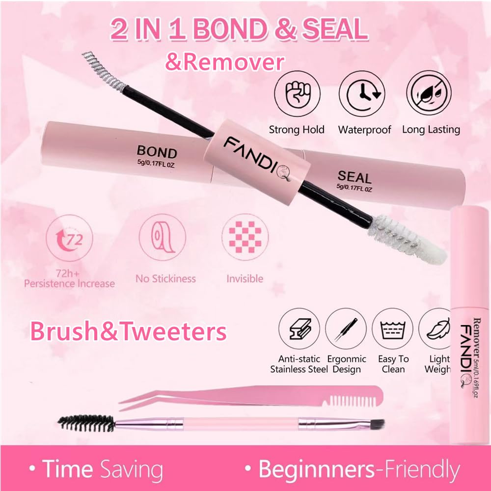 FANDIQ Fluffy Individual Eyelashes Kit 30+40+50+60D Clusters Lashes Kit 640PCS Eyelash Clusters Thick Tatti Lashes Russian Strip D Curl DIY Lash Kit with Lash Bond and Remover Tweezers Brush(C01 KIT)