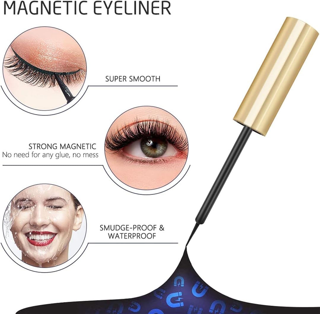 INSMART 10 Pairs False Eyelashes - Upgraded 3D 5D Magnetic Eyelashes & Magnetic Eyeliner Kit with 2 Tubes of Eyeliner & Tweezers - Natural Look, No Glue