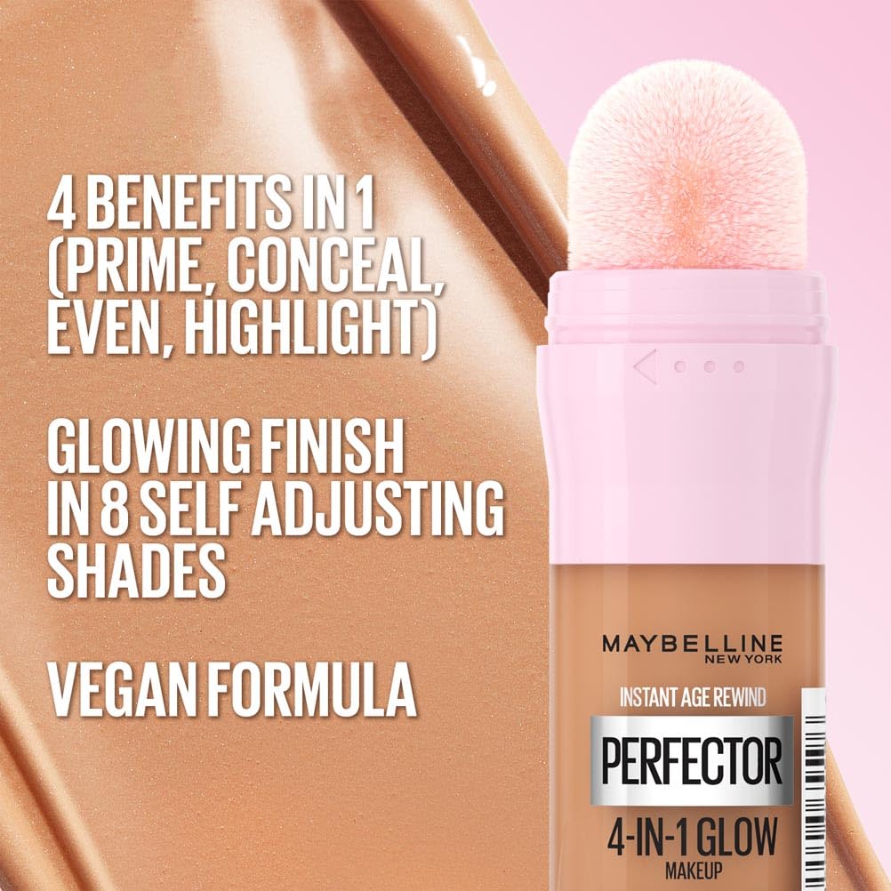 Maybelline New York Instant Anti Age Rewind Perfector, 4-In-1 Glow Primer, Concealer, Highlighter, Self-Adjusting Shades, Evens Skin Tone with a Glow Finish, Shade: 1.5 Light Medium, 20.0 milliliters