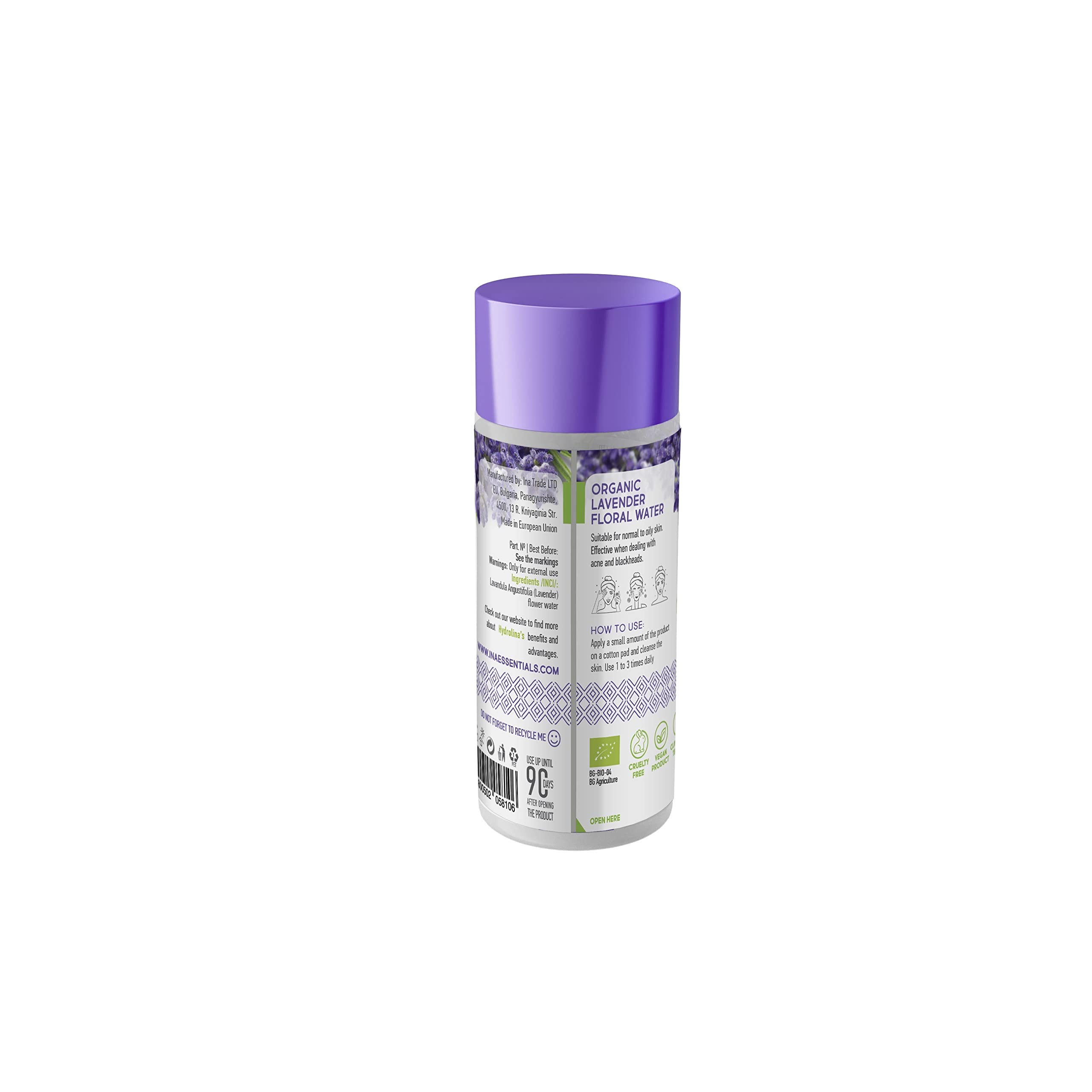 InaEssentials Organic Lavender Water- Hydrolina, Anti - Acne Toner for Face and Body, Skin Care Hydrolat
