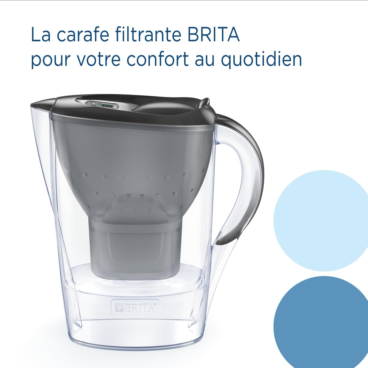 BRITA Jarra filtrante Marella Grafito (2,4L) incluye 3 cartuchos de filtro MAXTRA PRO All-in-1 - Reduce el sarro, el cloro, algunas impurezas y algunos metales