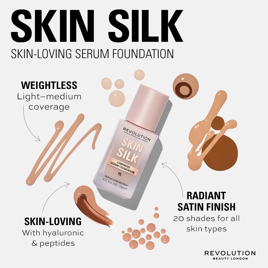 Skin Silk Serum Foundation, Light to Medium Coverage, Lightweight & Radiant Finish, Contains Hyaluronic Acid, F2 Fair Skin Tones, 0.77 fl oz