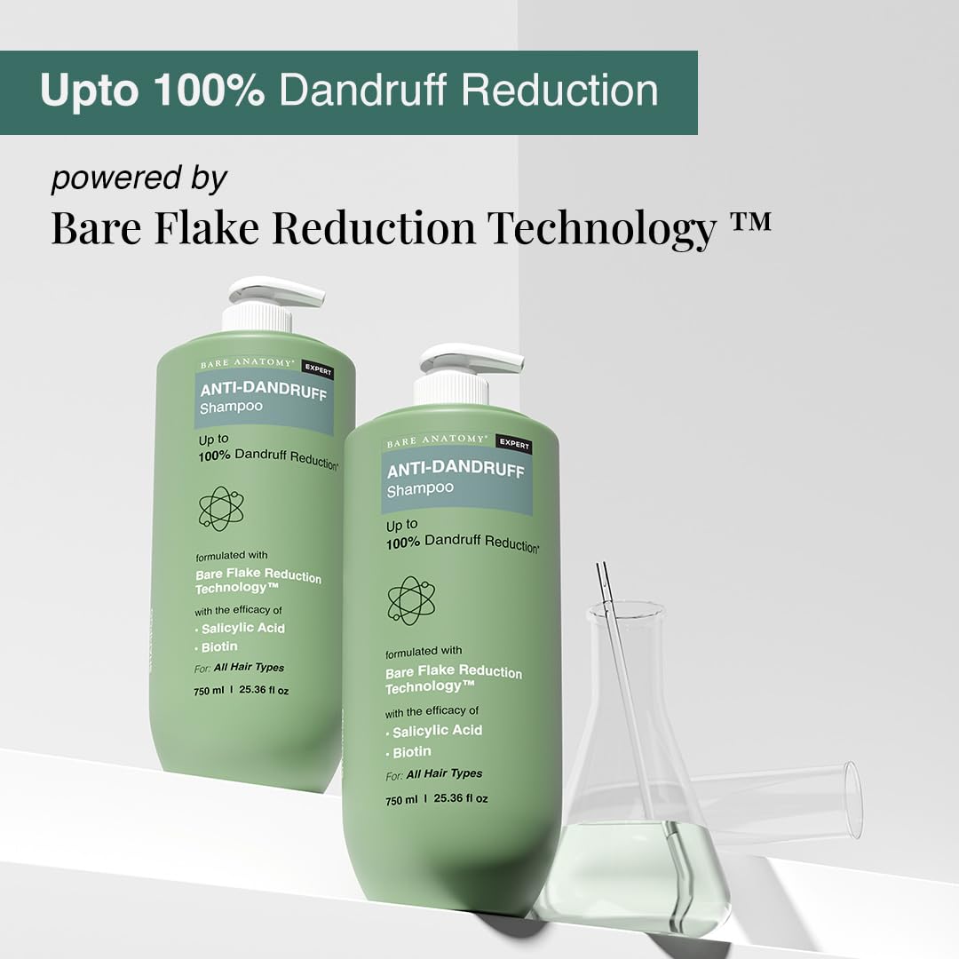 Bare Anatomy Expert Anti-Dandruff Shampoo | Up to 100% Dandruff Reduction | Targets Oily Scalp and Sheds Dry Flakes | 750 ML