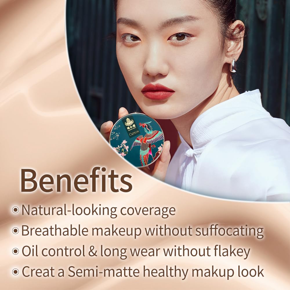CATKIN SUMMER PALACE Foundation for Mature Skin, Full Coverage Foundation with Lightweight and Breathable Formula, Refillable Cushion, 13g*2
