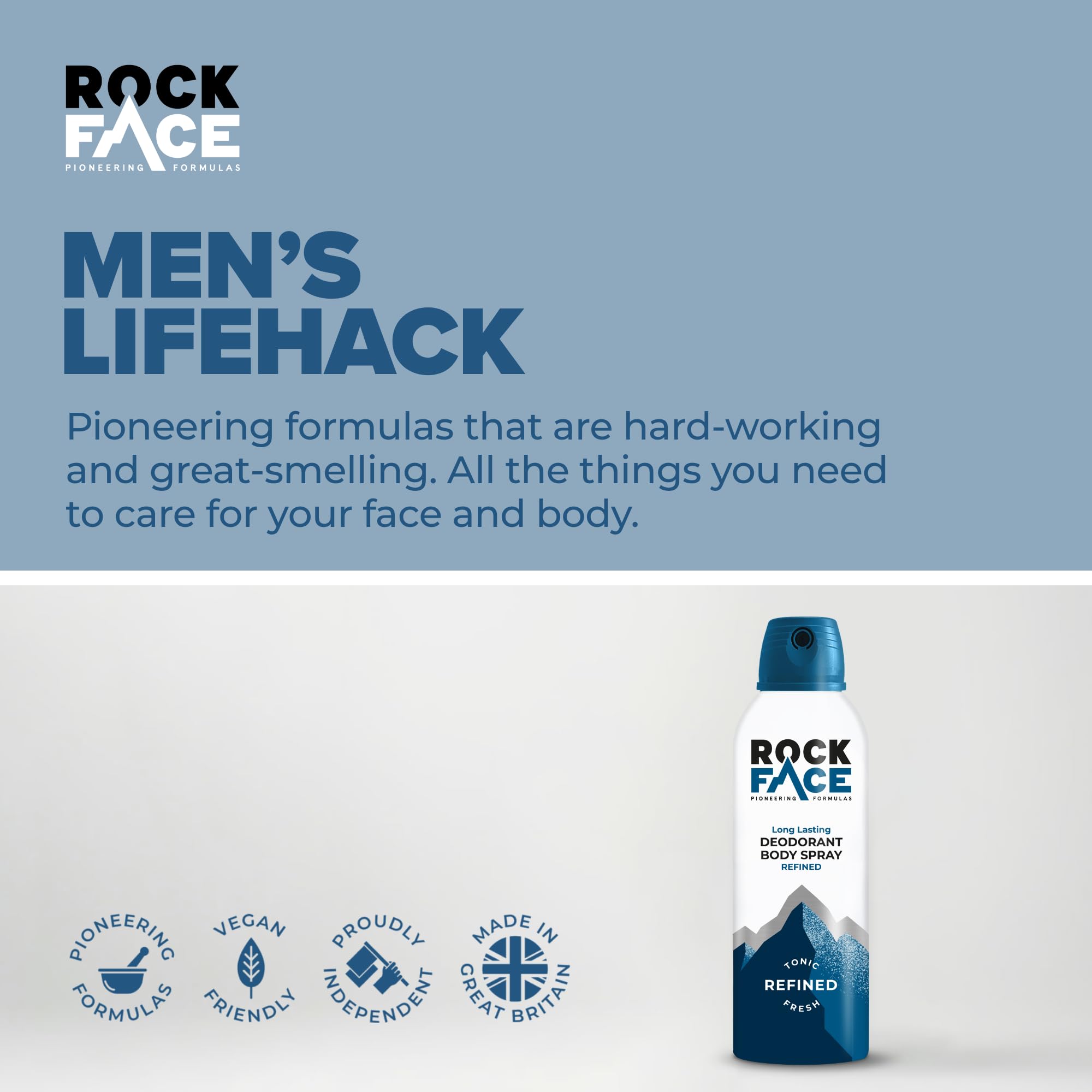 Rock Face Men's Body Spray - Refined Fragrance Body Spray Deodorant for Men, 200ml, Sandalwood & Cedar Scent, Long Lasting, Multipack of 6