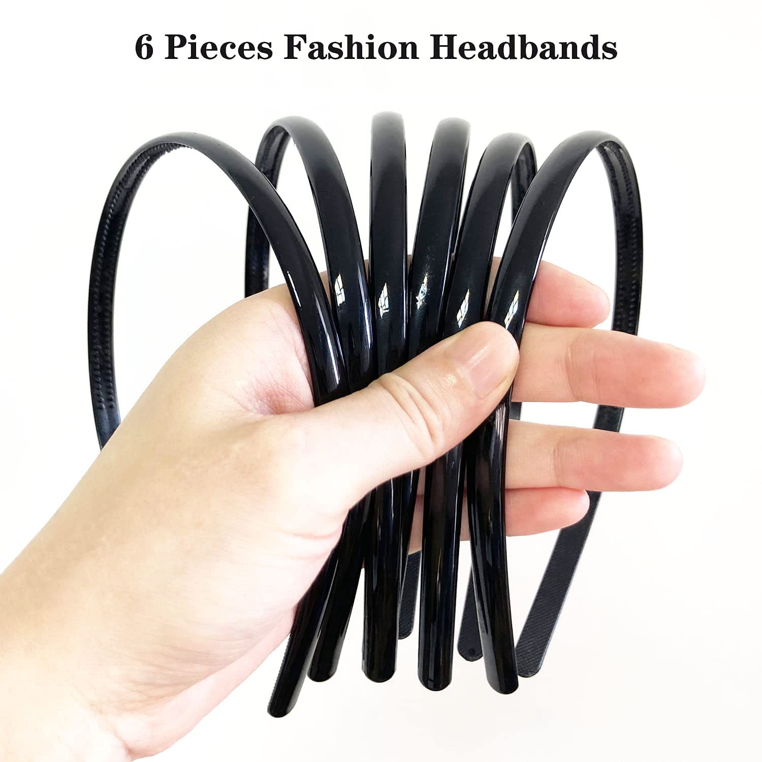 6 Pack Black Plastic Headbands for Women Girls Man,Black Hair Hoop with Teeth,Headband Hair Bands for Unisex (8mm Wide)
