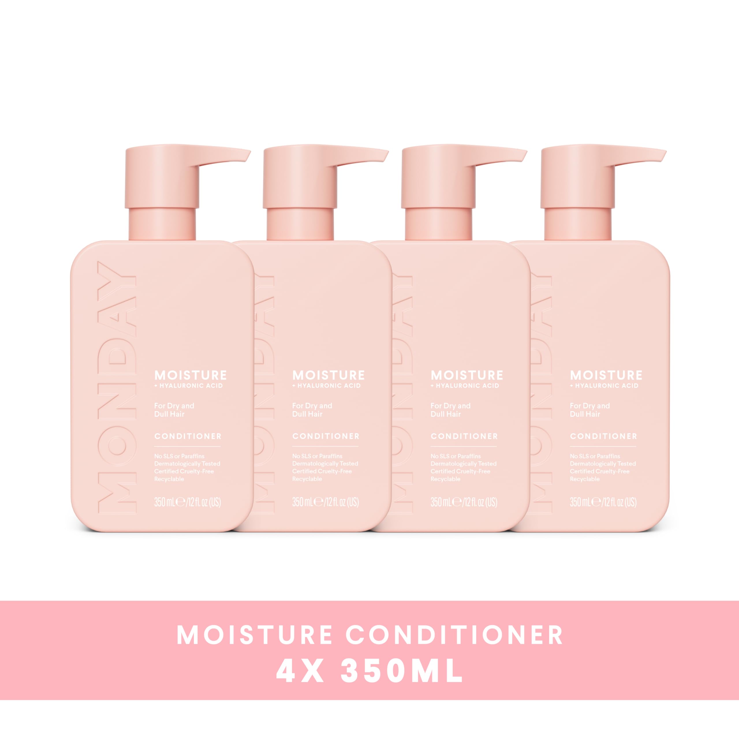 MONDAY 4 x 350 ml Haircare MOISTURE Conditioner with Hyaluronic Acid, Coconut Oil & Shea Butter for Dry & Dull Hair