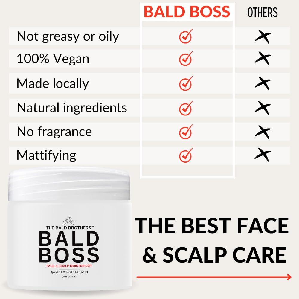 The Bald Brothers Scalp Moisturiser with Apricot Seed Oil| Mattifying, vegan, no grease | Bald Boss everyday Face & Head Care | No Fragrance