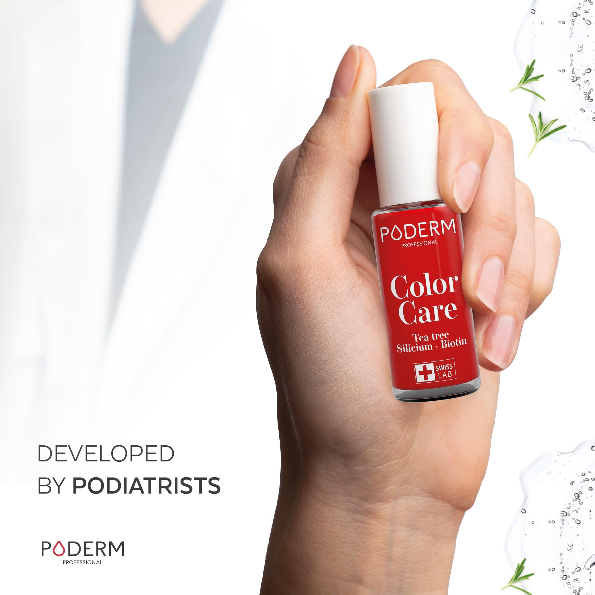 PODERM Swiss-Made Antifungal Nail Polish β Power Red | Breathable Treatment with Tea Tree, Silicon & Biotin | Strengthens, Repairs & Conceals Yellow, Brittle & Damaged Nails | Podiatrist-Developed
