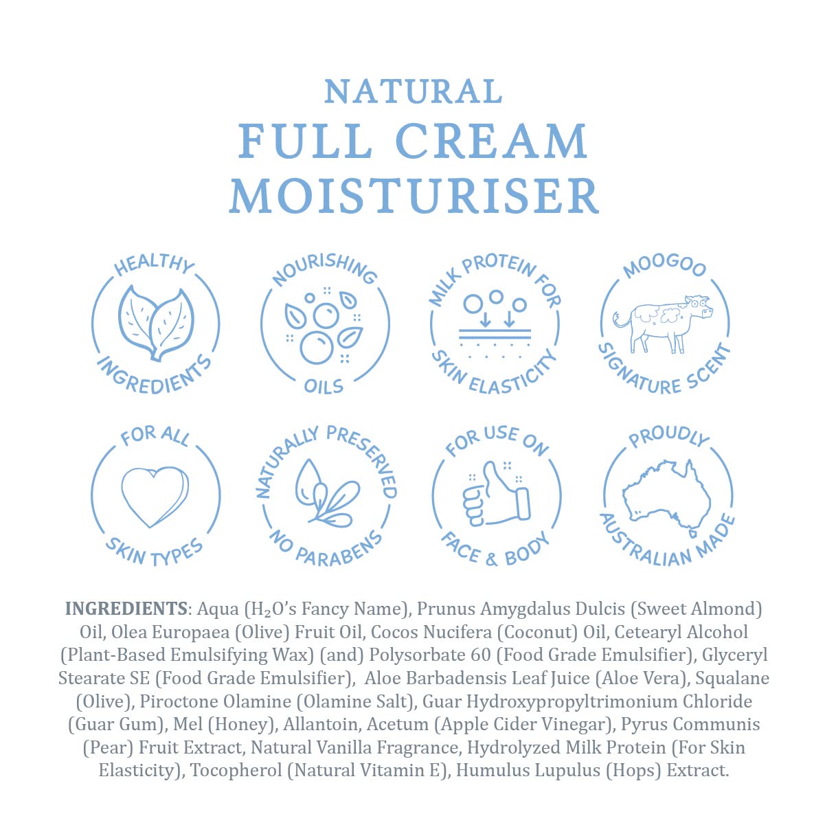 MooGoo Natural Full Cream Moisturiser - Ultra-Hydrating Repair for Dry, Itchy, Sensitive Skin - Suitable for Face, Body & All Ages, 200g / 7oz.