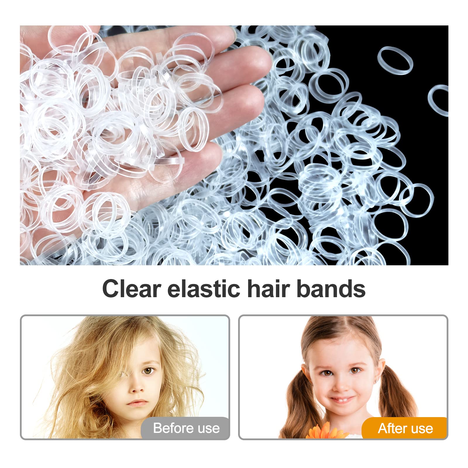 Hanyoushengvance Clear Elastic Hair Bands,1100 Mini Rubber Bands,Soft Hair Elastics Ties Bands