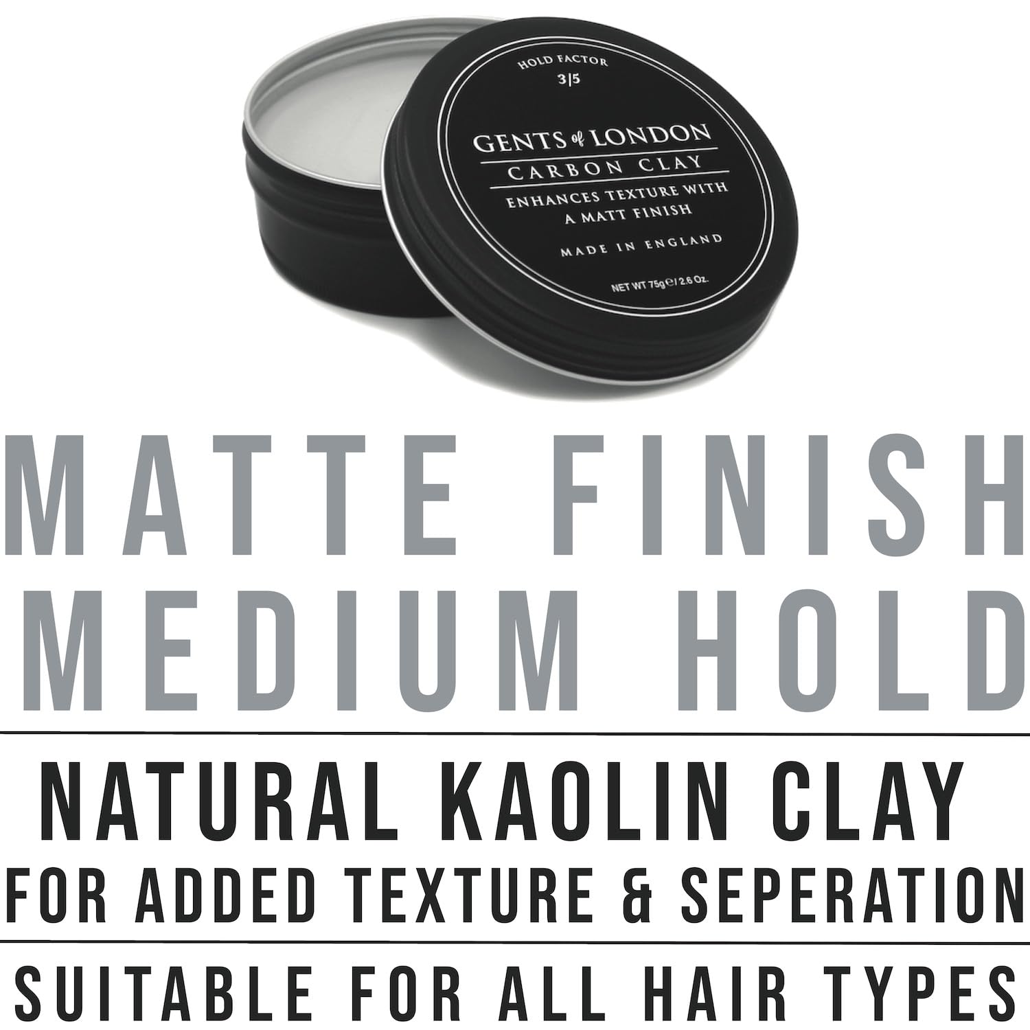 Gents of London Carbon Clay, Matt Finish, Texturising Styling Wax For Men (75g)