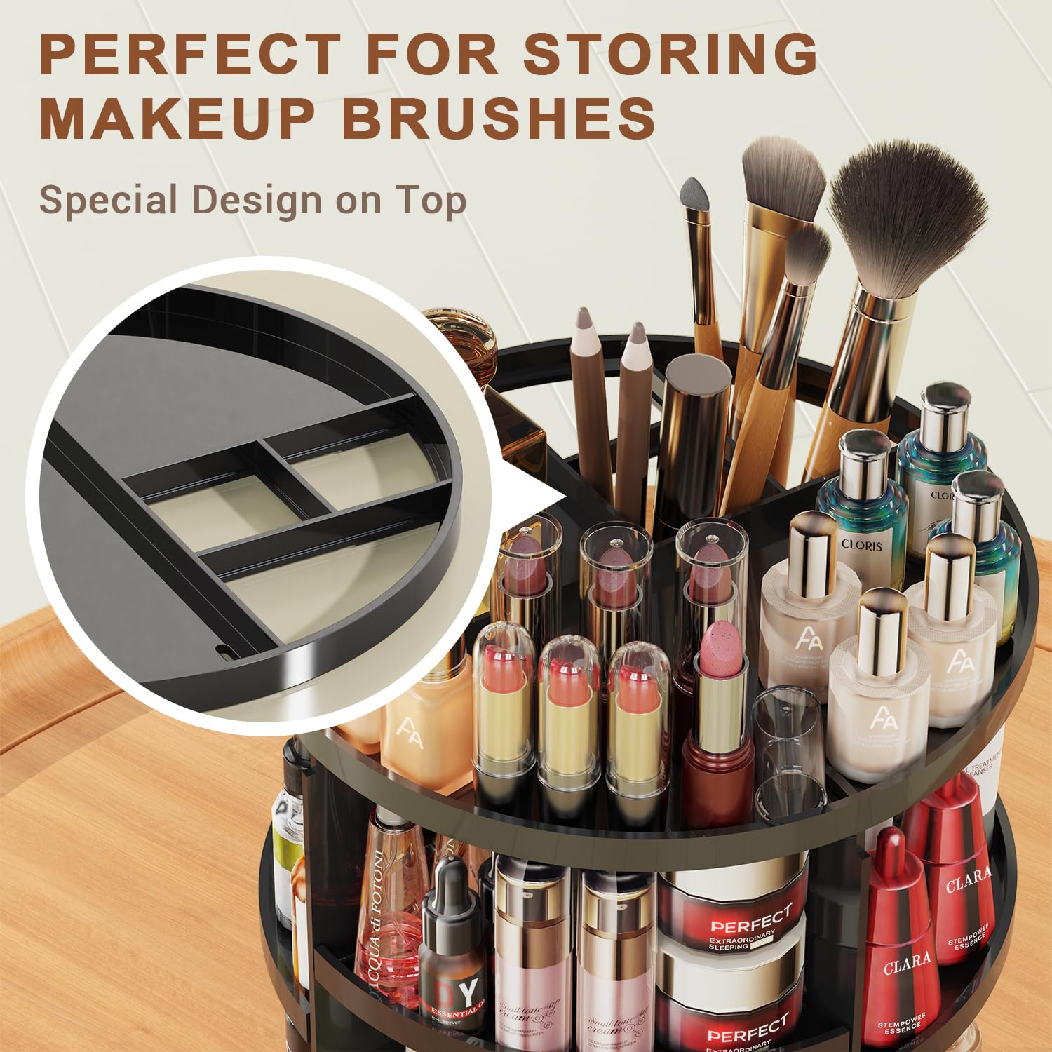 Auxmir Makeup Organiser, 9 Layers Adjustable Large Capacity Cosmetic Organsier for Jewellery, Lipsticks, 360 Degree Rotating Skincare Organiser, Make Up Storage Display for Bathroom, Bedroom, Black