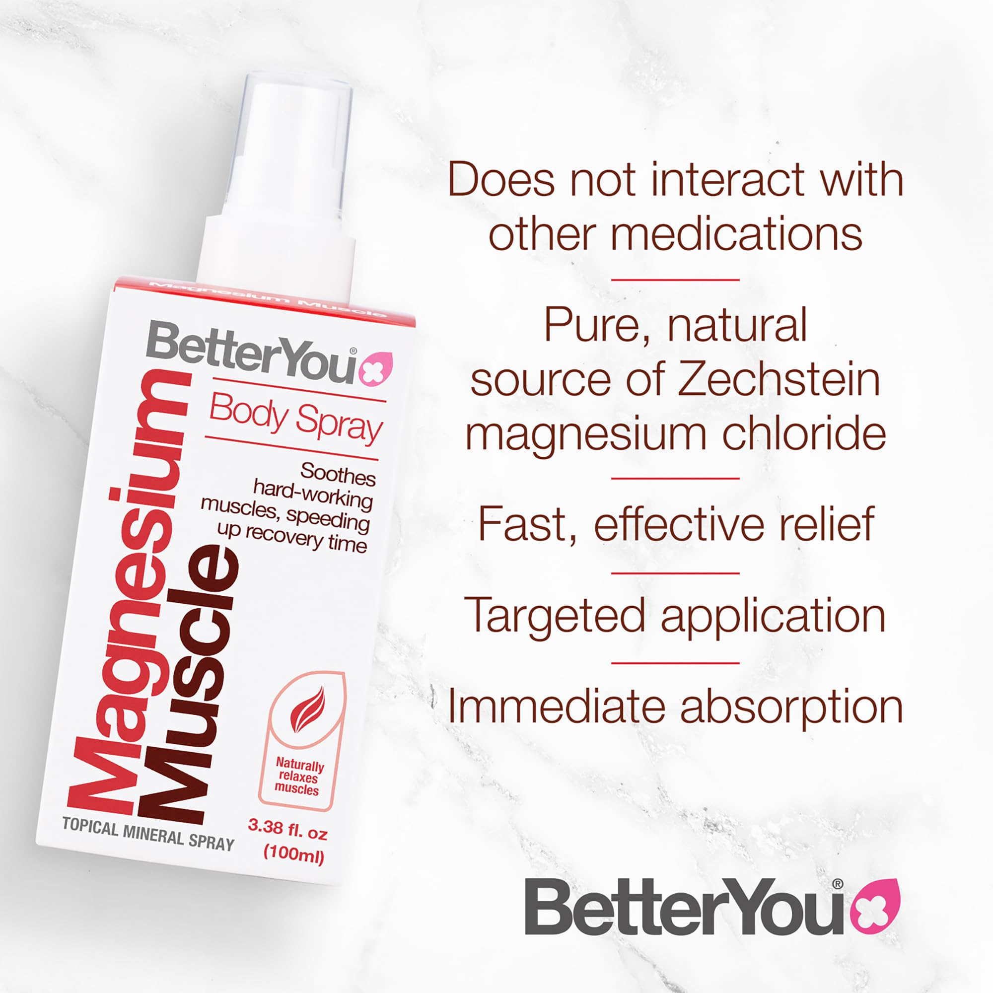 BetterYou Magnesium Muscle Body Spray - Muscle Relief Spray - Magnesium, Arnica, and Lemon Oil - Gentle Heat for Muscle and Joint Recovery - 3.38 oz