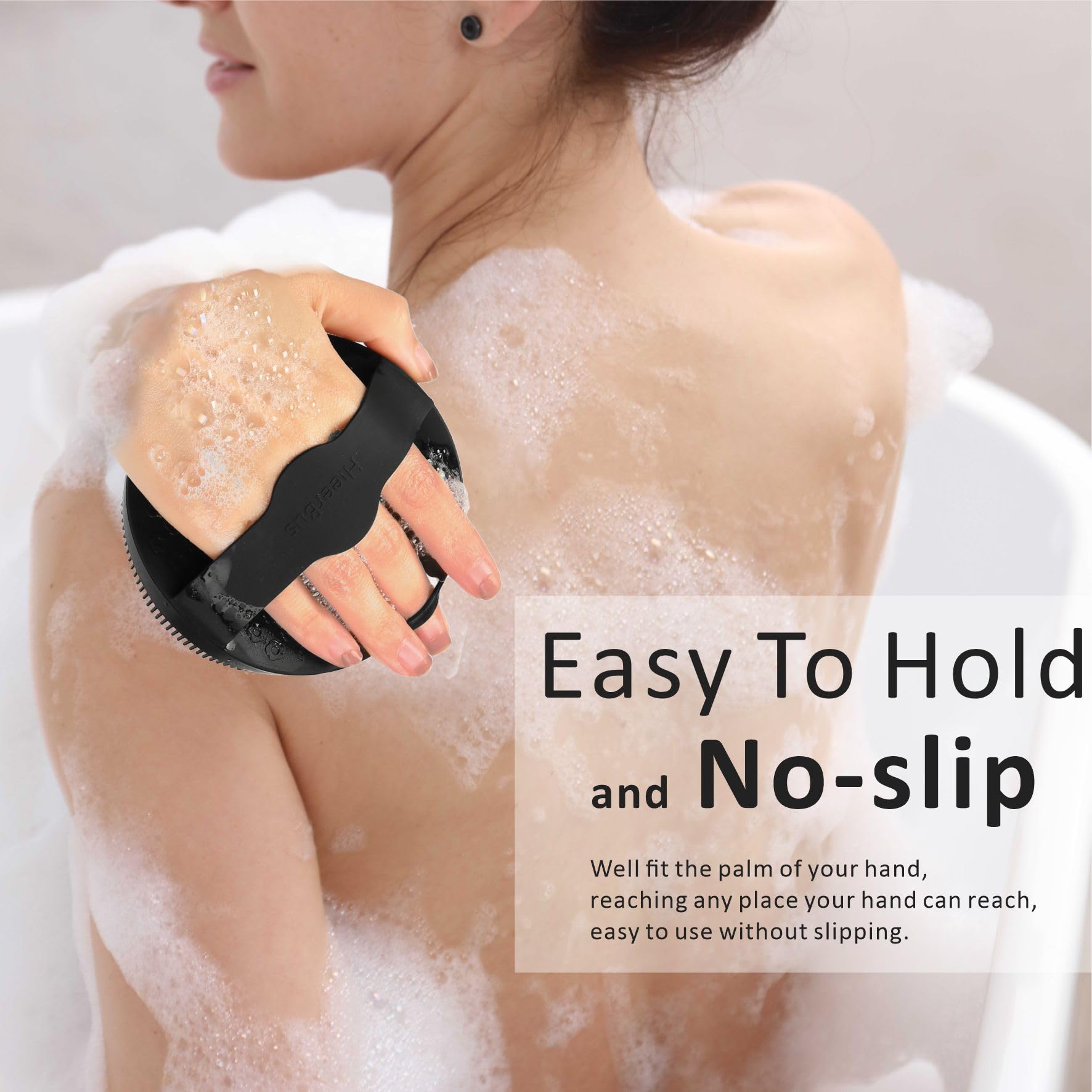 HIEERBUS Silicone Body Scrubber, Gentle Exfoliating Body Scrubber in Shower Silicone Loofah with Easily Lather Bristles, Long Lasting, and More Hygienic Than Traditional Shower Loofah,1 Pack, Black…