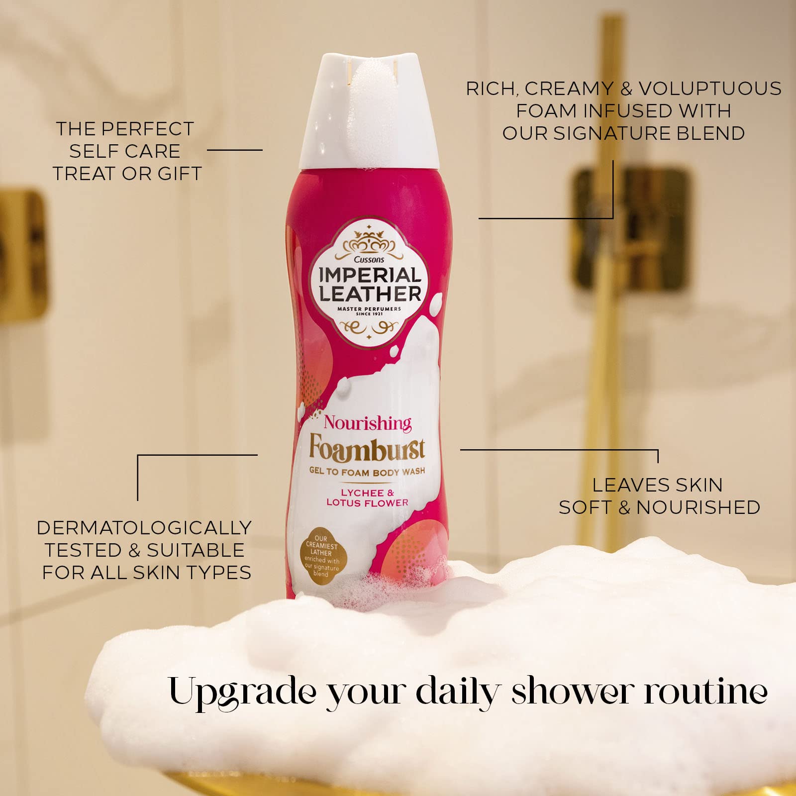 Imperial Leather Foamburst Nourishing Shower Gel, Lychee & Lotus Flower Body Wash, Luxurious Foam Lather, Gentle Skin Care, Bulk Buy, Pack of 6 x 200ml