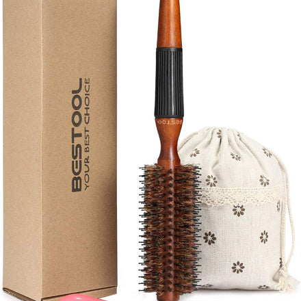 BESTOOL Round Brush for Blow Drying, Boar Bristle Round Hair Brush with Wooden Barrel, Large Round Styling Brush for Women & Men, Straightening, Curling, Adding Shine or Volume (2 inch)