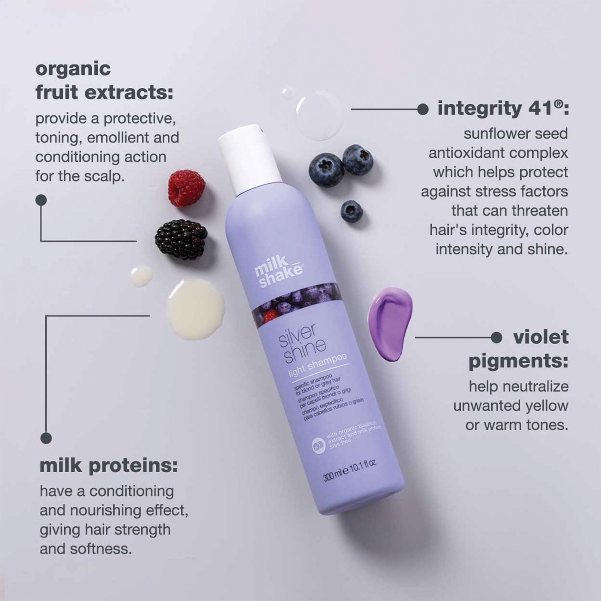 milk_shake | Silver Shine Shampoo 300 ml, Specific Anti-Yellow Delicate Shampoo for Blonde or Grey Hair, with Purple Pigment, Made in Italy