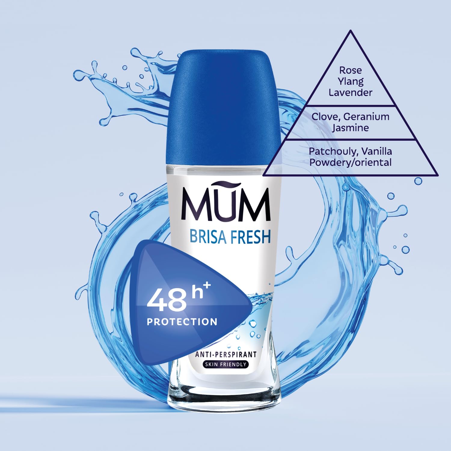 Mum Brisa Fresh Roll On Deodorant, 48 Hours Plus Protection, Anti-Perspirant, Vegan, Sustainable Glass Bottle, Alcohol Free Womens Mens Deodorant, Fresh Breeze Fragrance, 50 ml, Pack of 6