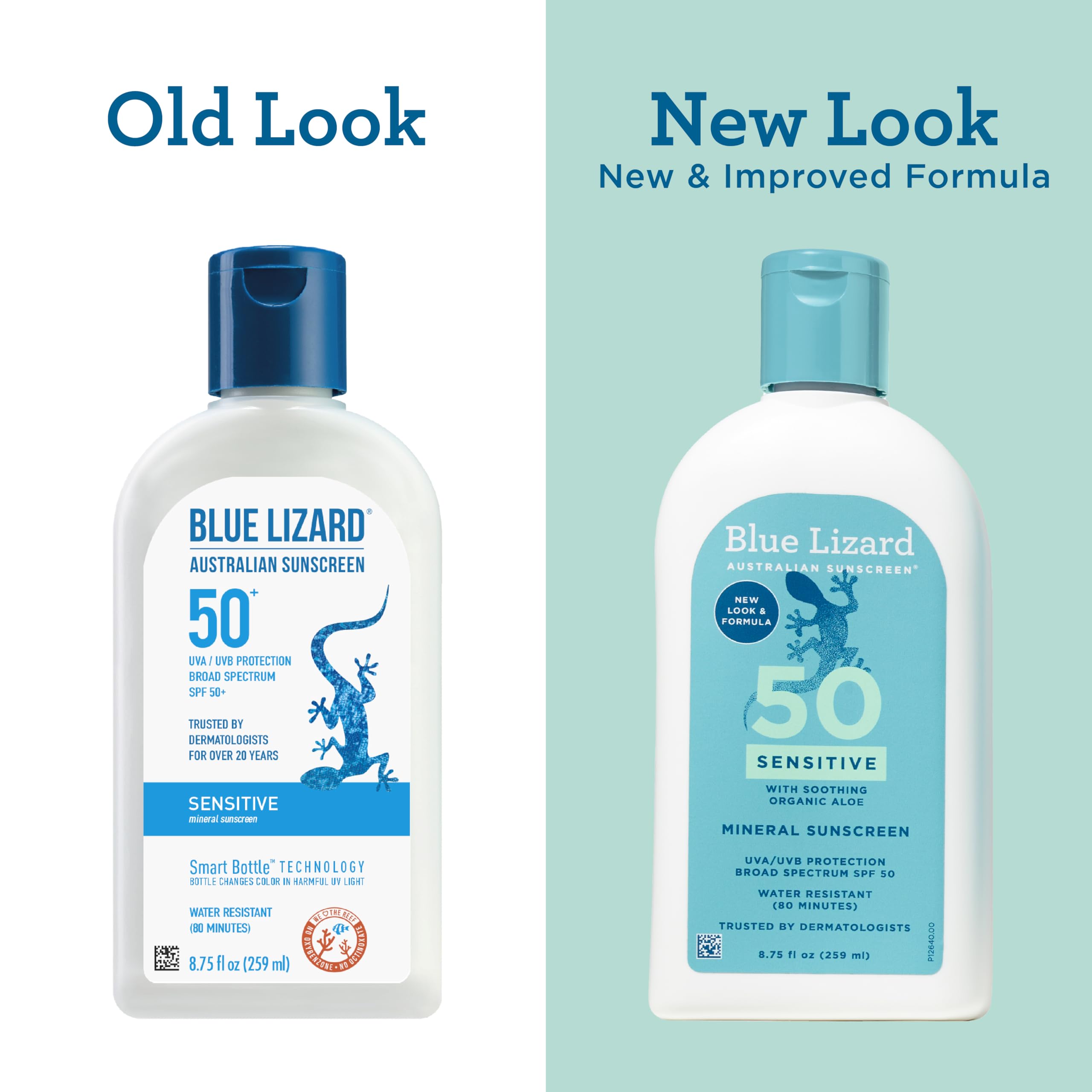 Blue Lizard Sensitive Mineral Sunscreen with Zinc Oxide, SPF 50+, Water Resistant, UVA/UVB Protection with Smart Bottle Te.