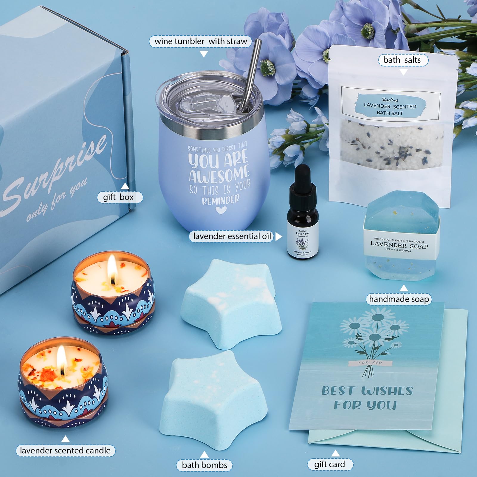 BaiCai Pamper Gifts for Women Birthday, Pamper Hamper for Mother Relaxation Bath Gift Care Package for Her Pamper Kit Self Care Gift Set Girls,Birthday Gift for Friends,Wife,Sister,Girlfriend,Grandma