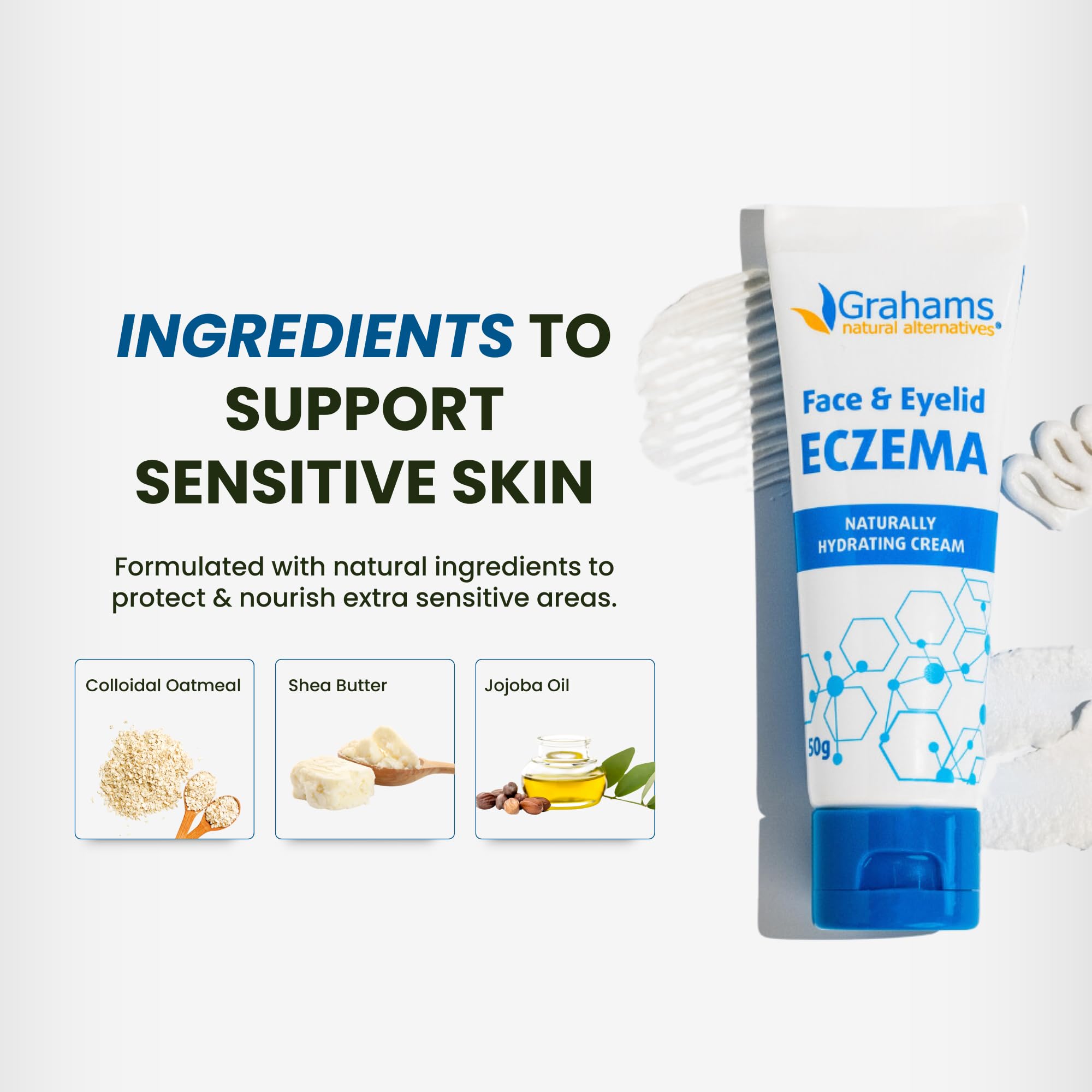 Grahams Natural Face & Eyelid Eczema Cream - Face Cream for Eczema, Dermatitis & Itch Relief - with Colloidal Oatmeal for Dry Skin, Redness & Inflammation | Hypoallergenic & Steroid-Free (100g)
