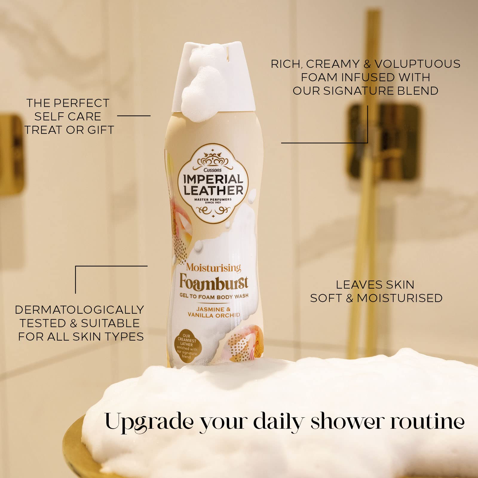 Imperial Leather Foamburst Moisturising Shower Gel, Jasmine & Vanilla Orchid Body Wash, Luxurious Foam Lather, Gentle Skin Care, Bulk Buy, Pack of 6 x 200ml