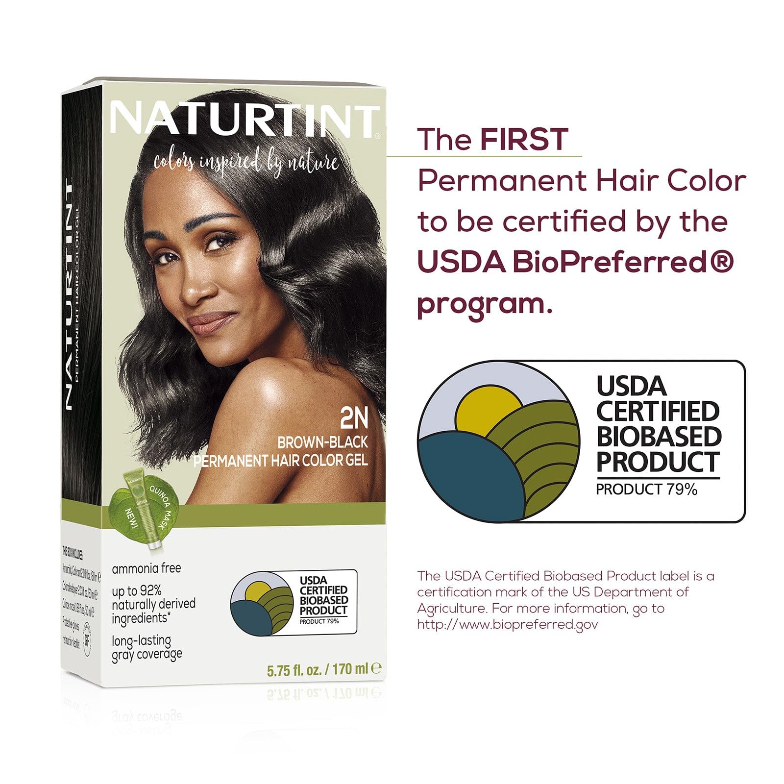 Naturtint 2N Brown Black Permanent Hair Color (Pack of 1), Ammonia Free, Vegan, Cruelty Free, up to 100% Gray Coverage, Long Lasting Results (Packaging may vary)