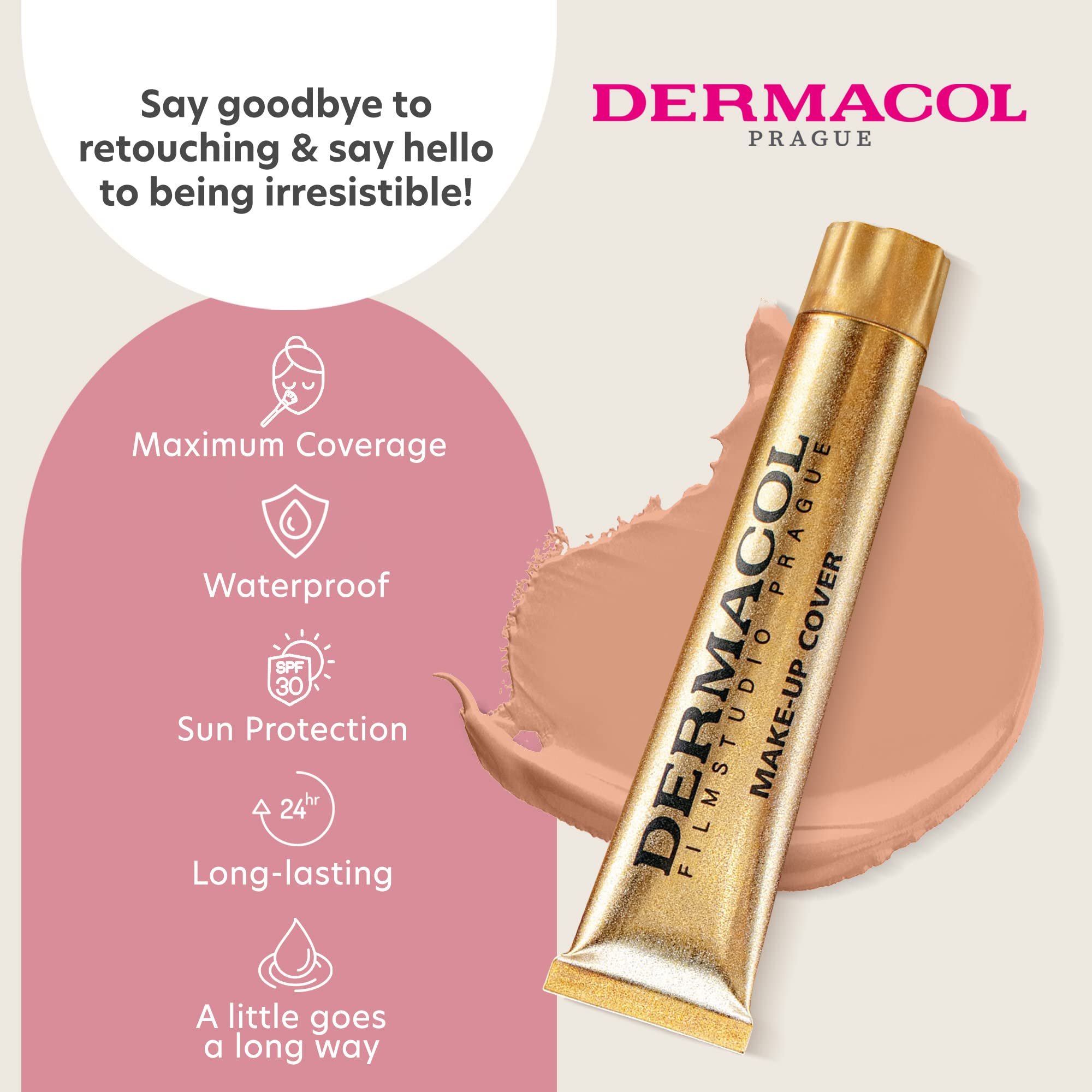 Dermacol Full Coverage Foundation | Long Lasting Waterproof Makeup Cover Cream SPF30 | Hypoallergenic & Light Weight Liquid | Tattoo, Acne, Spots, Under-eye Skin Cover-up | Medium Beige Rosy 213, 30g