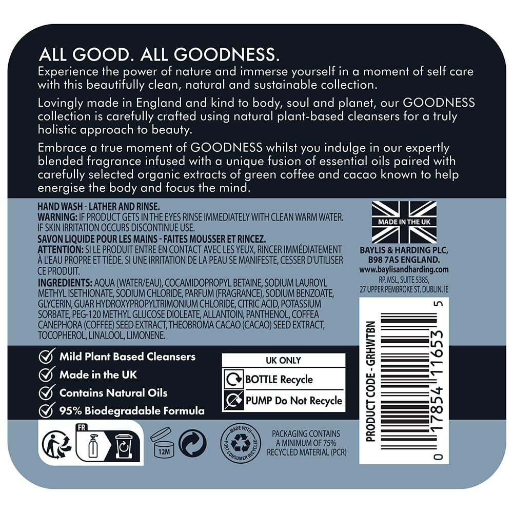 Baylis & Harding Goodness Tonka Bean & Neroli Hand Wash 500 ml (Pack of 3) - Vegan Friendly